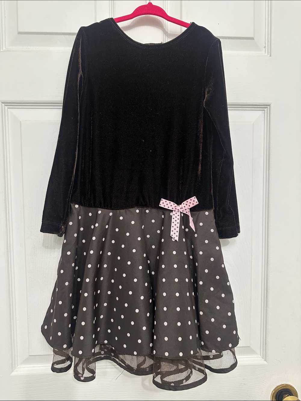Black Velvet Top with Polka Dot Skirt Girls' Dress